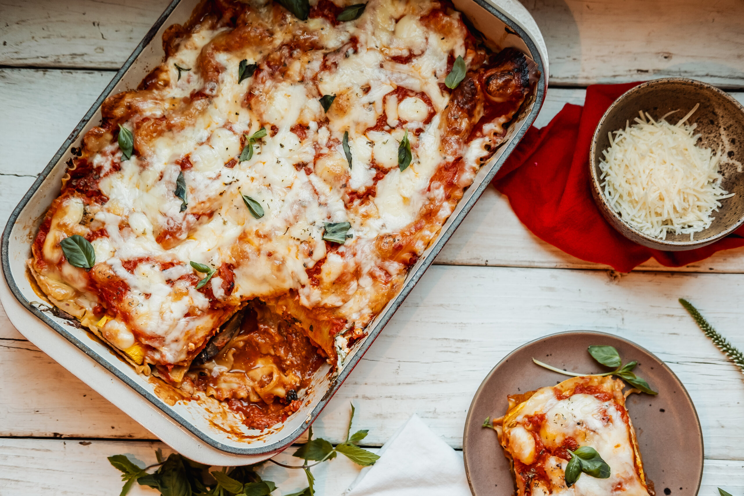 An overhead image of a vegetarian lasagna, made by Kayla Butts.