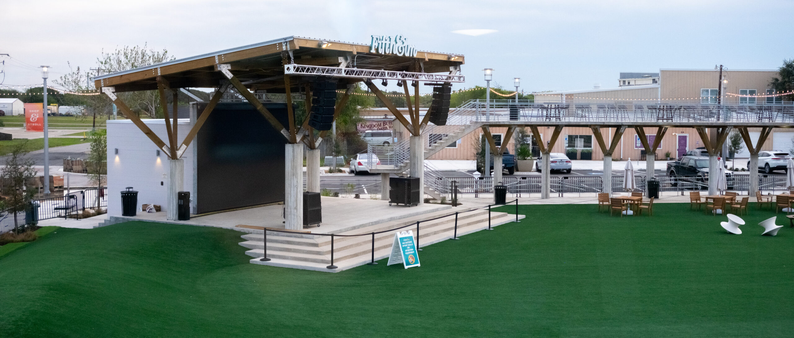 An aerial view of the outside amphitheater of Portland's Fifth & Elm.